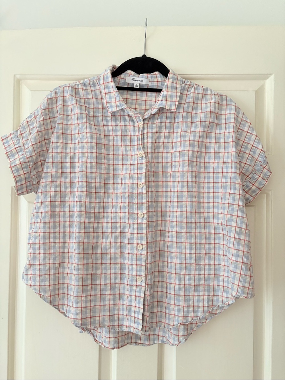 Madewell 100% cotton Plaid Button-Up Shirt in White, Blue & Red